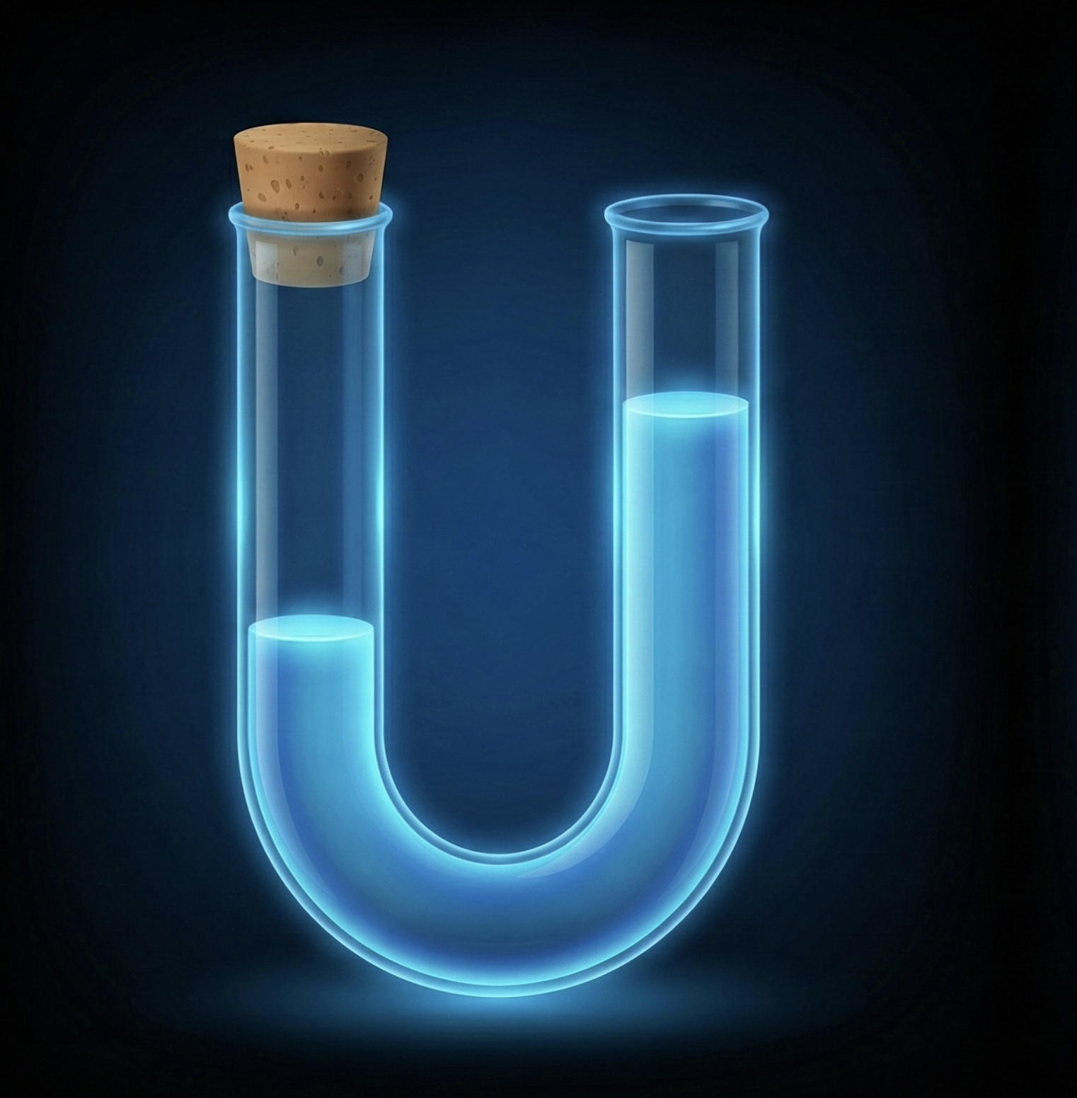 Rurka U z korkiem i nierównym poziomem wody