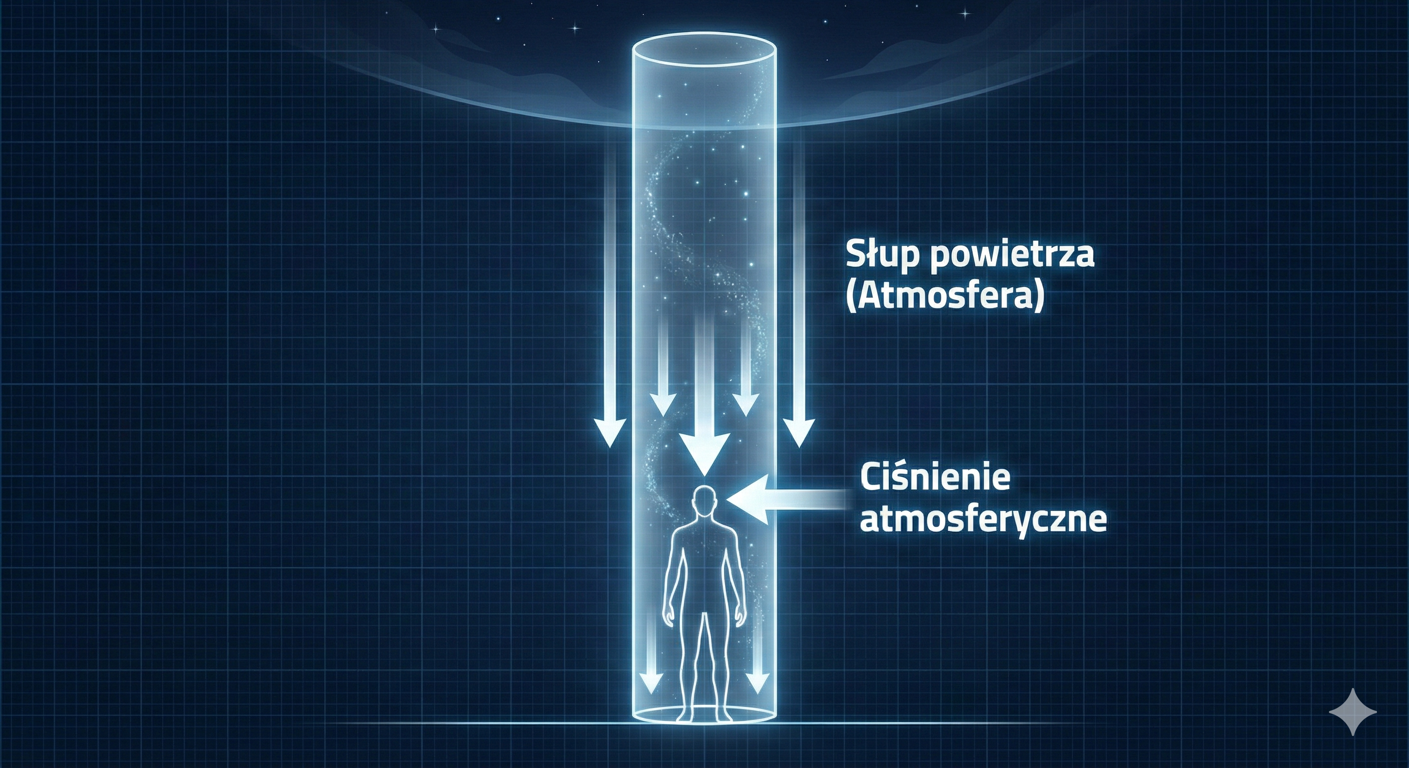 Schemat słupa powietrza naciskającego na człowieka